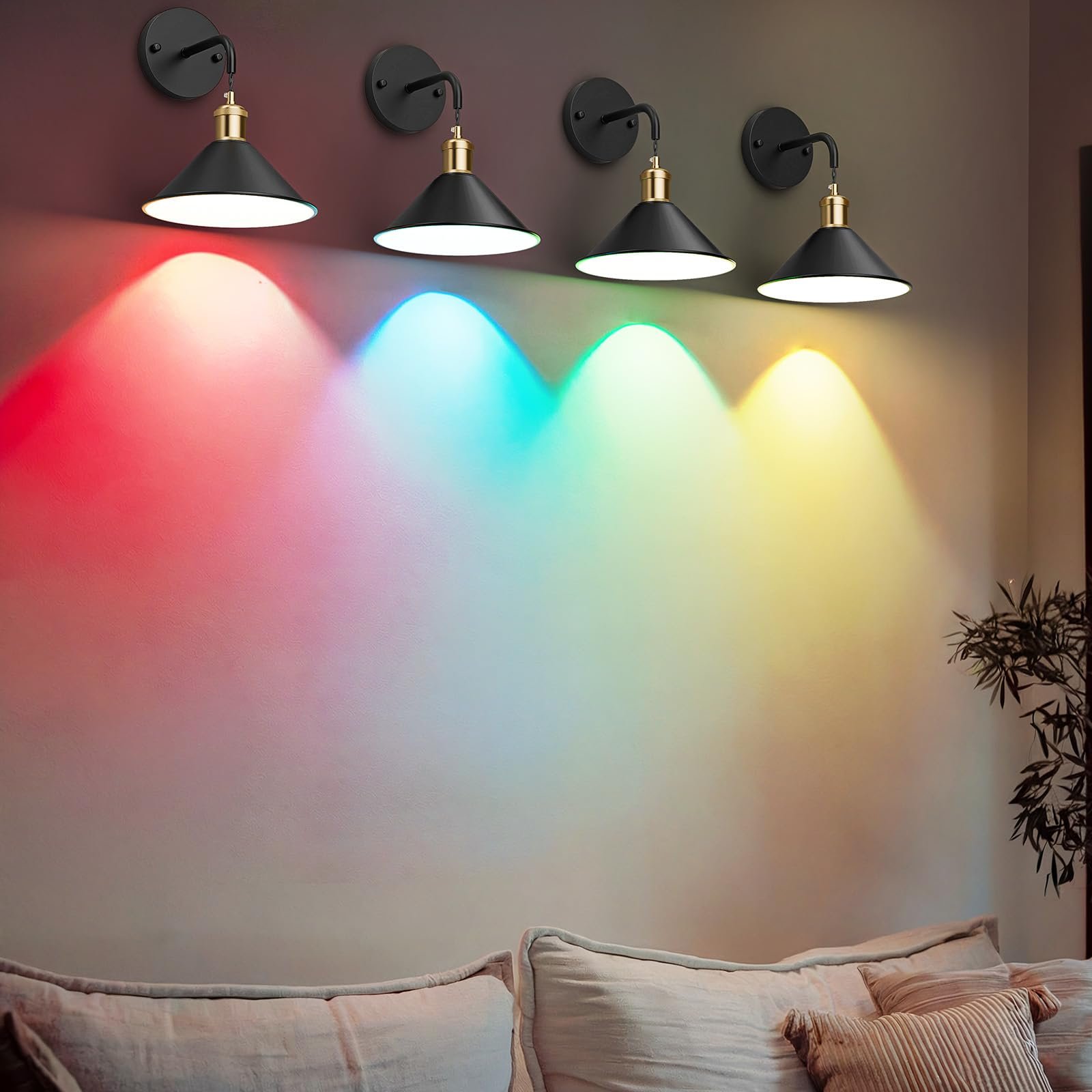 Battery Operated Wall Sconce Set of 2, Dimmable Wireless RGB Wall Sconce Decor with Remote Indoor Cordless Wall Lamp Lighting for Bedroom Living Room Hallway - Image 5