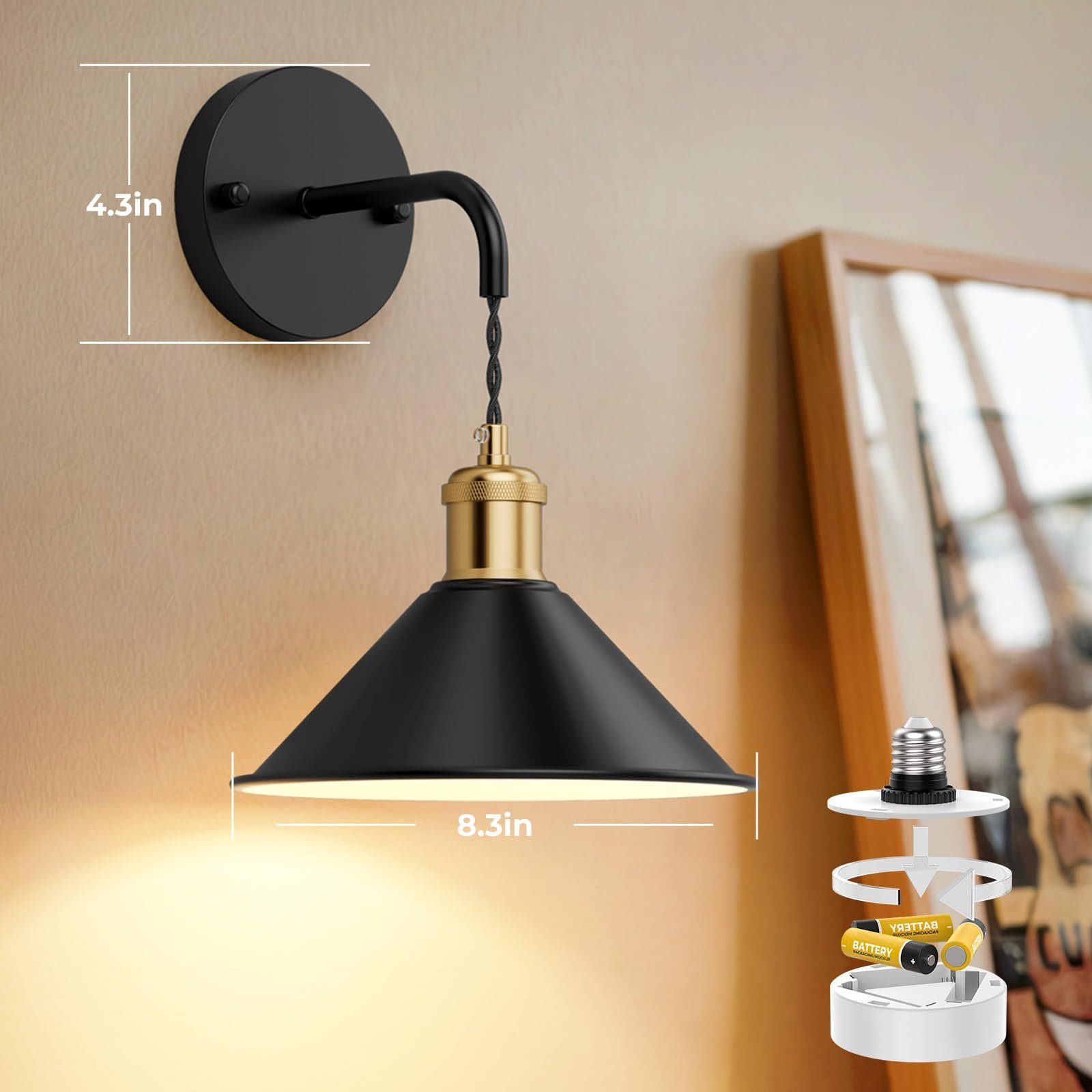 Battery Operated Wall Sconce Set of 2, Dimmable Wireless RGB Wall Sconce Decor with Remote Indoor Cordless Wall Lamp Lighting for Bedroom Living Room Hallway - Image 8